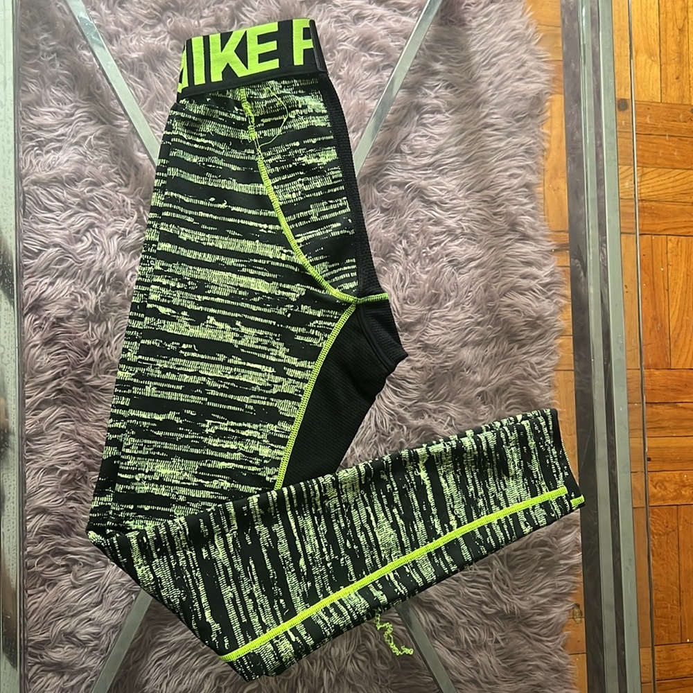 Nike Pro Men's Hyperwarm Series Compression Tights Large Black Neon Green 744798